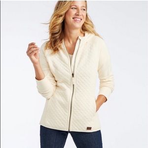 LL Bean Quilted Full Zip Hooded Ivory Sweatshirt, MP